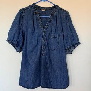 Anthropologie Puff Sleeve Denim / Chambray Blouse | Size 1X